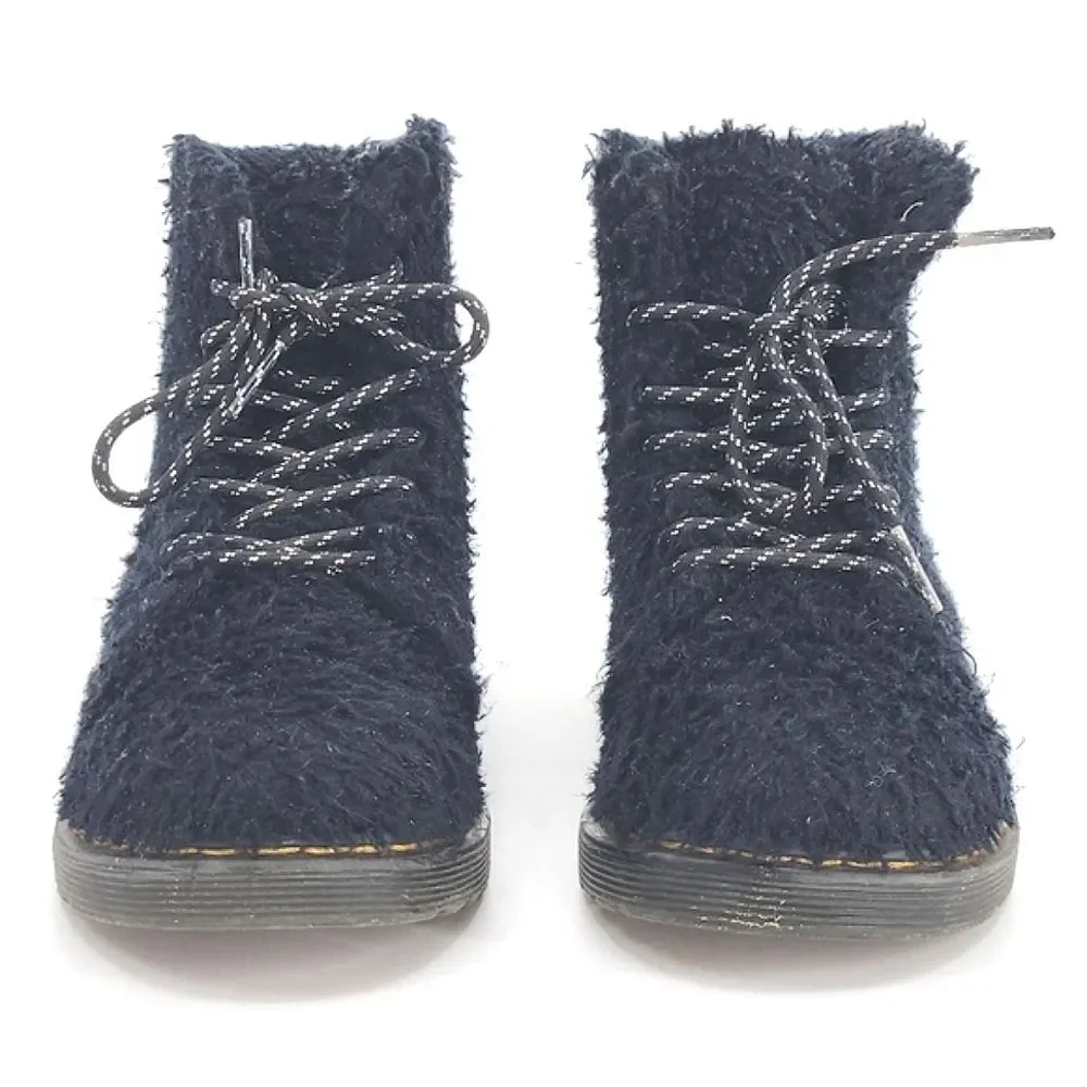 Dr Martens Junior 1460 Pascal Tinsel Faux Fur Lace Up Boots Girls Size 2 Black